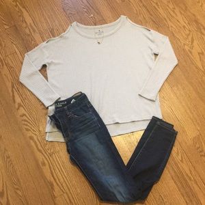 AE soft plush cold shoulder top